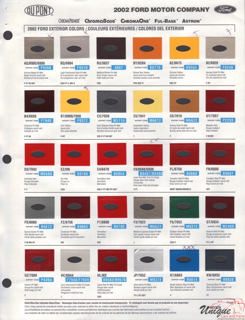 2002 Ford Paint Charts DuPont